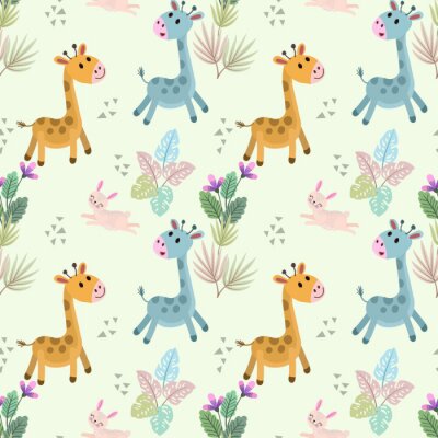 Tapete Für Kinder süße Giraffen und Hasen