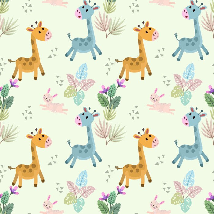 Tapete Für Kinder süße Giraffen und Hasen