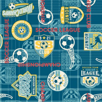 Tapete Fußball-Abzeichen mit Tartan Hintergrund nahtlose Muster