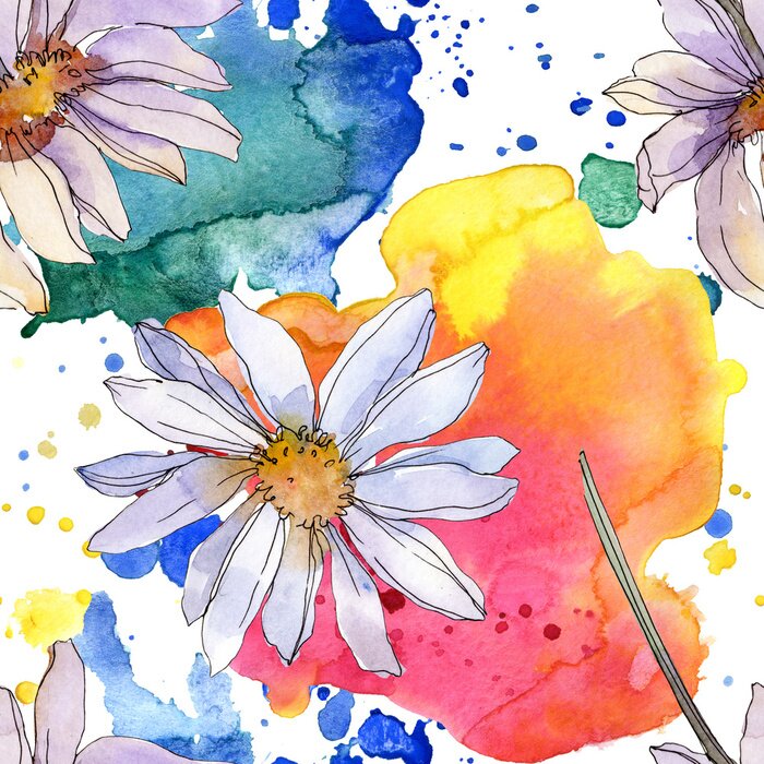 Tapete Gänseblümchen und Farbflecken