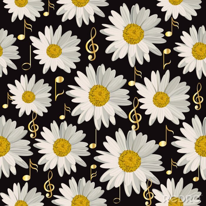 Tapete Gänseblümchen und Noten