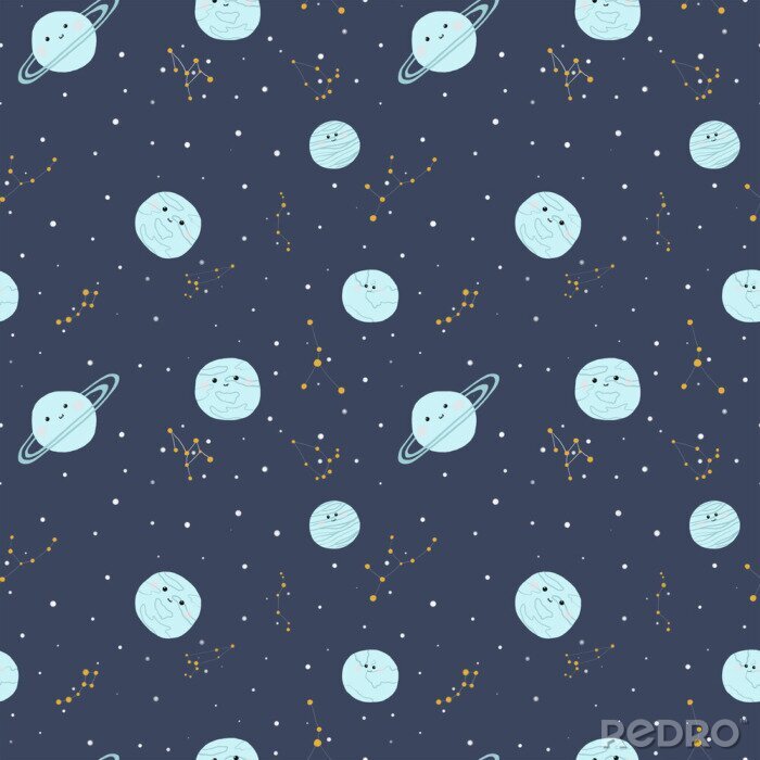 Tapete Galaxy space cute planets seamless vector pattern stars