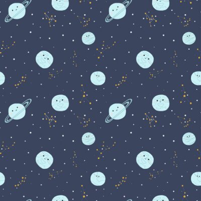 Tapete Galaxy space cute planets seamless vector pattern stars