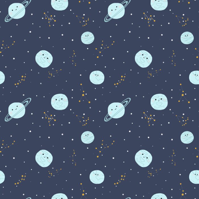 Tapete Galaxy space cute planets seamless vector pattern stars