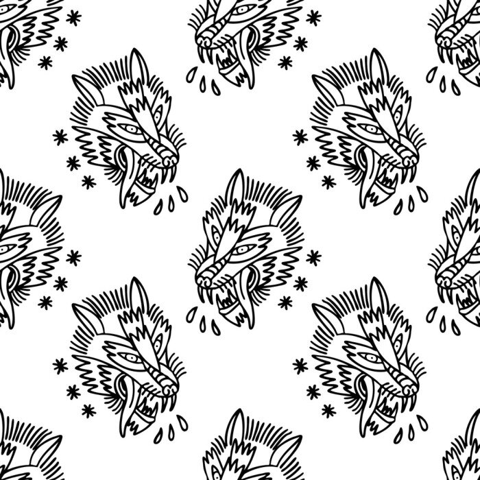 Tapete Gefährliche schwarz-weiße Wölfe