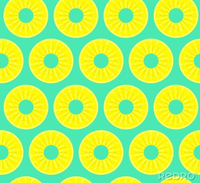 Tapete Gelbe Ananasscheiben auf blauem Hintergrund