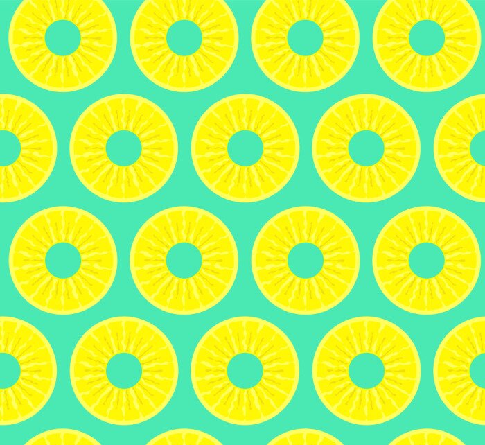 Tapete Gelbe Ananasscheiben auf blauem Hintergrund