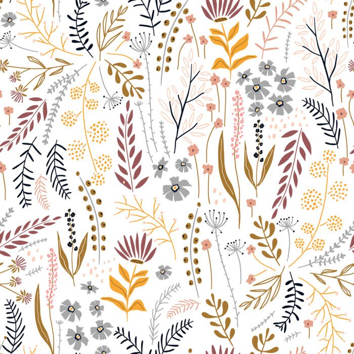 Tapete Gelbe Pusteblumen bunte Blumen und Blätter