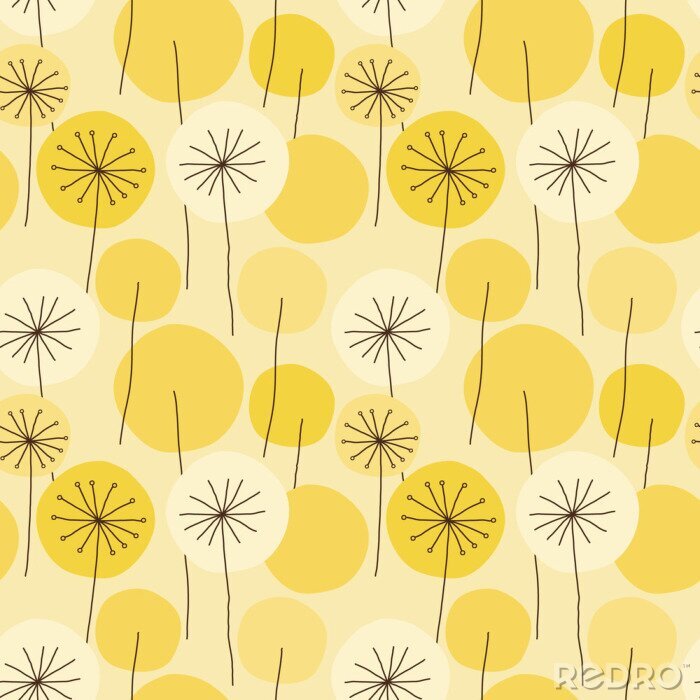 Tapete Gelbe Pusteblumen und weiße Sonnenblumen Grafik