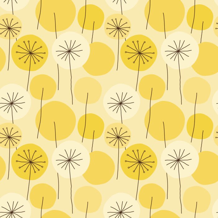 Tapete Gelbe Pusteblumen und weiße Sonnenblumen Grafik