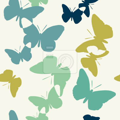 Tapete Gelbe und blaue Schmetterlinge auf weißem Hintergrund