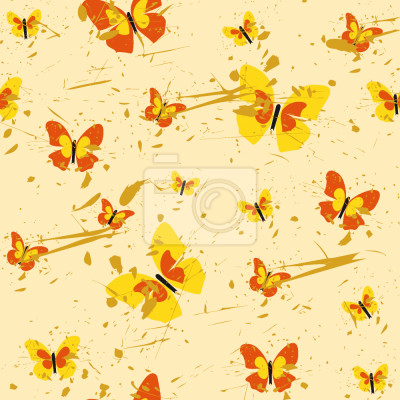 Tapete Gelbe und orange Retro-Schmetterlinge