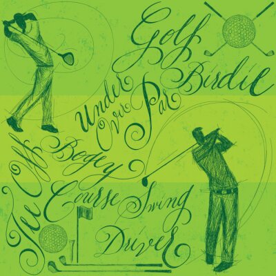 Gemalte Golfspieler auf grünem Hintergrung