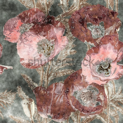 Tapete Gemalte Mohnblumen auf gealtertem Hintergrund