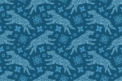 Tapete Gemusterte blaue Wölfe