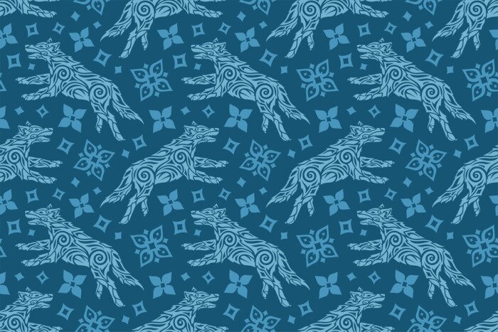 Tapete Gemusterte blaue Wölfe