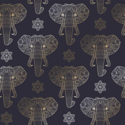 Tapete Gemusterte Elefanten auf dunklem Hintergrund