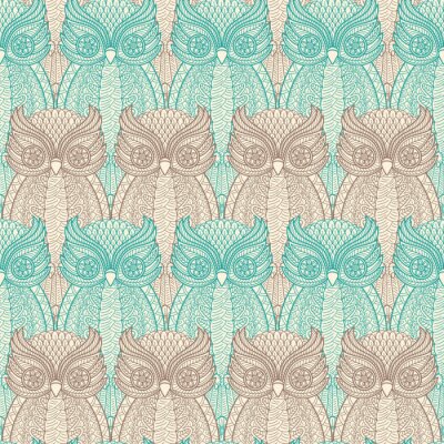 Tapete Gemusterte Eulen in zwei Farben