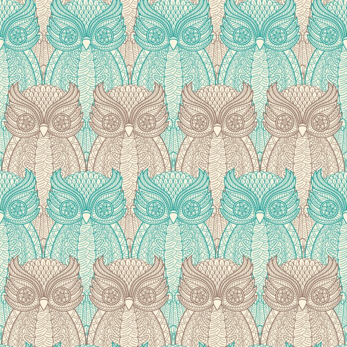 Tapete Gemusterte Eulen in zwei Farben