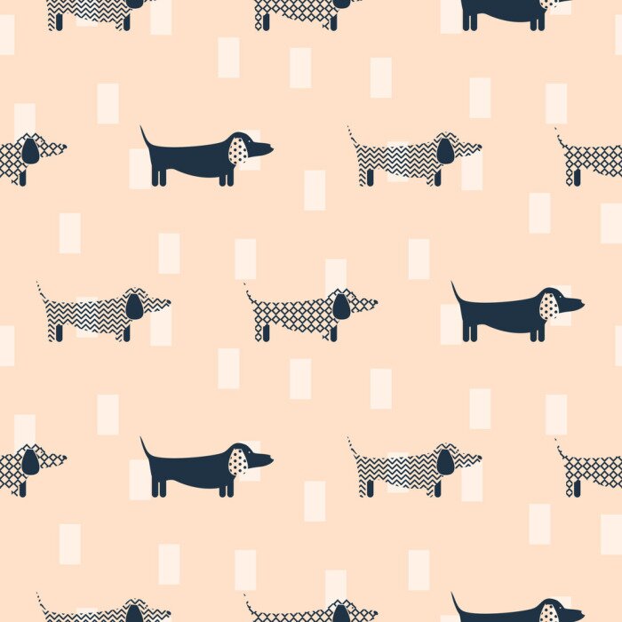 Tapete Gemusterte Hunde auf orangefarbenem Hintergrund