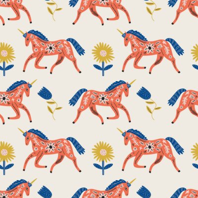 Tapete Gemusterte Pferde im Boho-Stil