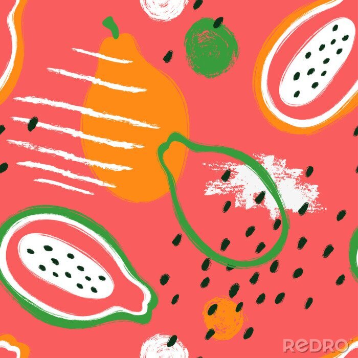 Tapete Geometrische Figuren und Punkte mit Früchten