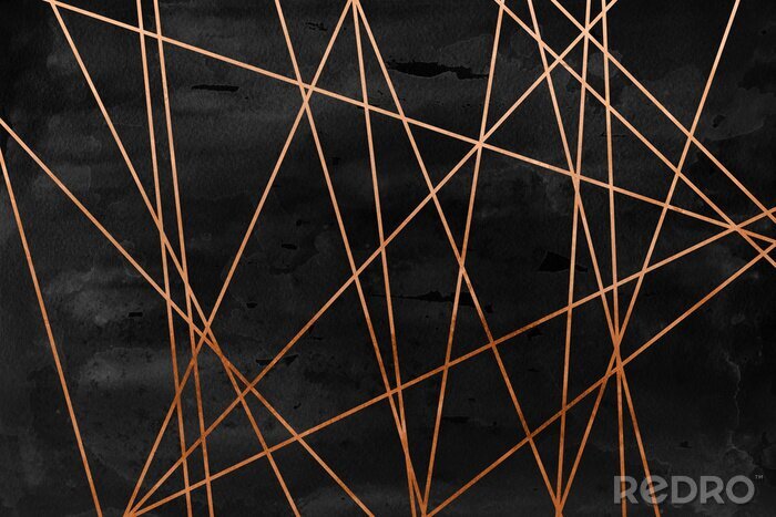 Tapete Geometrische goldene Linien auf schwarzem Hintergrund