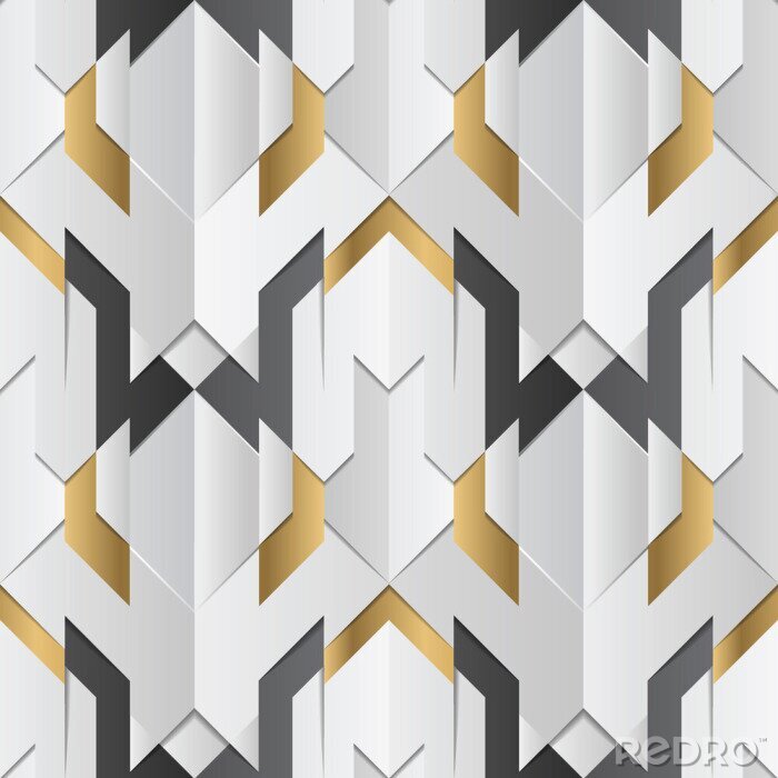 Tapete Geometrisches Dekor streift weißes und goldenes Element