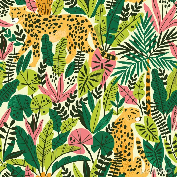Tapete Geparden in einem bunten Dschungel