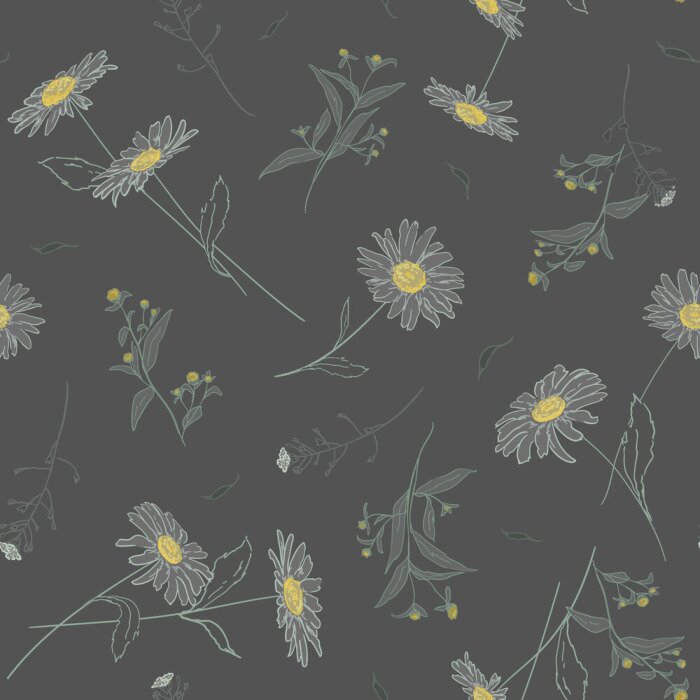 Tapete Gezeichnete Feldpflanzen auf dunklem Hintergrund