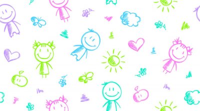 Tapete Gezeichnete Menschlein Sonne und Sterne