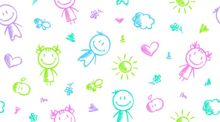 Tapete Gezeichnete Menschlein Sonne und Sterne