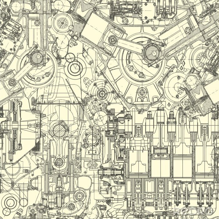 Tapete Gezeichneter Aufbau des Motors