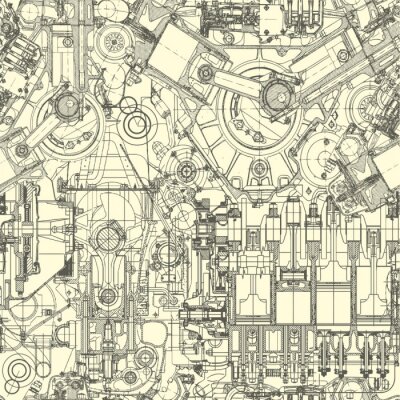 Tapete Gezeichneter Aufbau des Motors