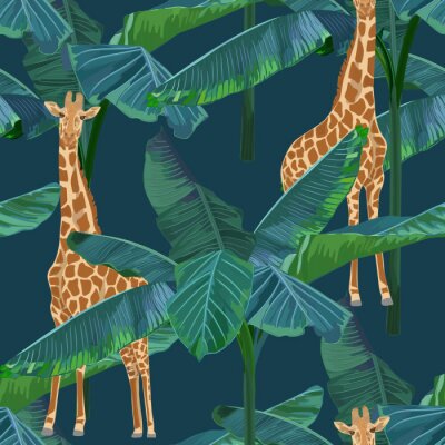 Giraffe und Palmenblätter