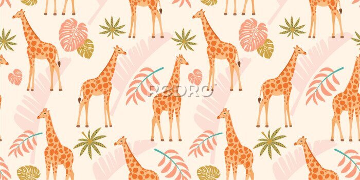Tapete Giraffen inmitten von tropischen Blättern