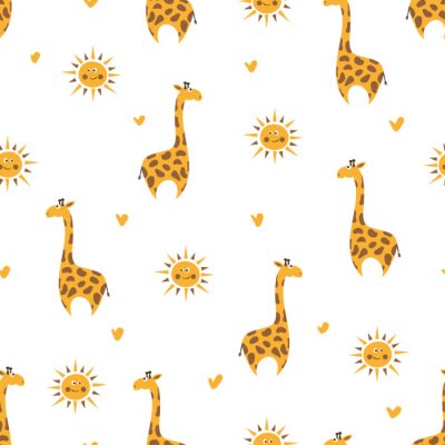Tapete Giraffen und Sonne zwischen Herzen