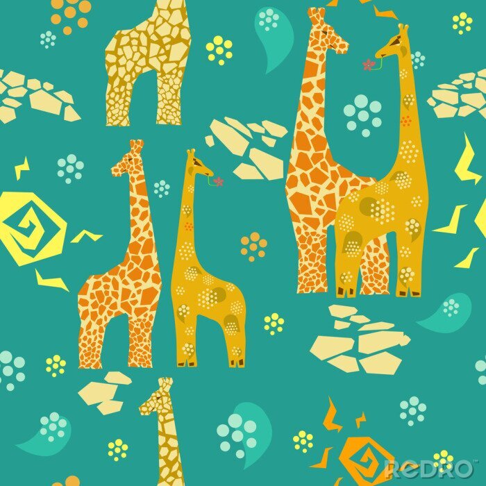 Tapete Giraffen zwischen geometrischen Formen