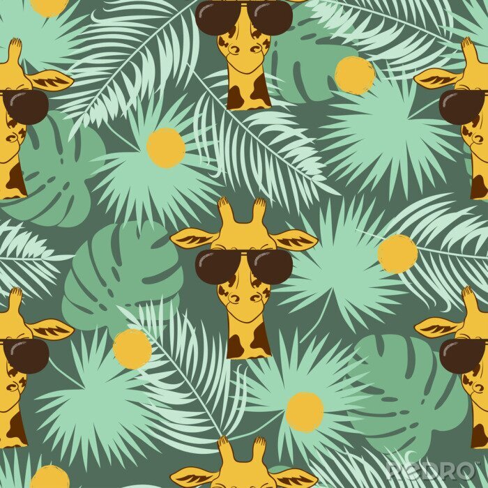 Tapete Giraffen zwischen Palmblättern