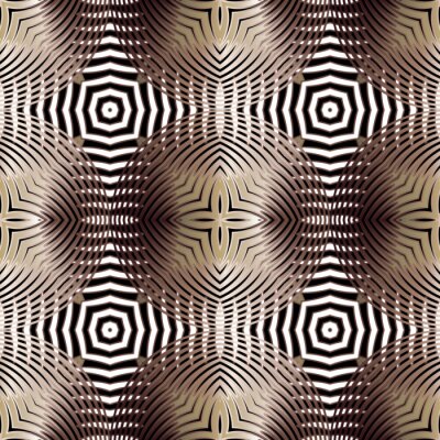 Tapete Gold luxury 3d abstract vector seamless pattern. Ornamental flowing swirl shapes background. Spiral line art tracery surface ornament. Textured geometric repeat backdrop. Modern striped design