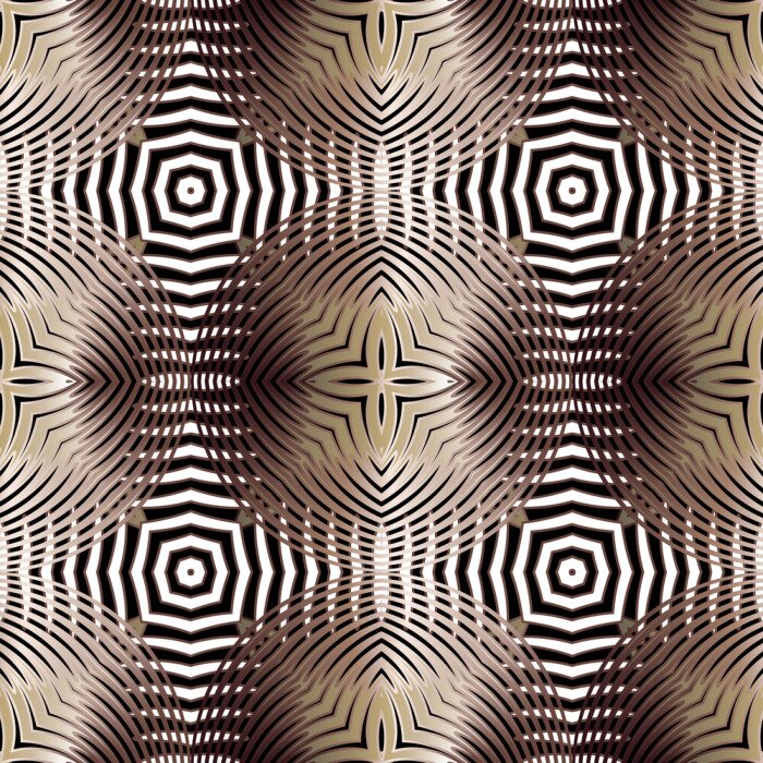 Tapete Gold luxury 3d abstract vector seamless pattern. Ornamental flowing swirl shapes background. Spiral line art tracery surface ornament. Textured geometric repeat backdrop. Modern striped design