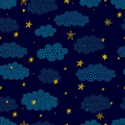 Tapete Gold stars and black clouds.. Seamless vector pattern. Seamless pattern can be used for wallpaper, pattern fills, web page background, surface textures.