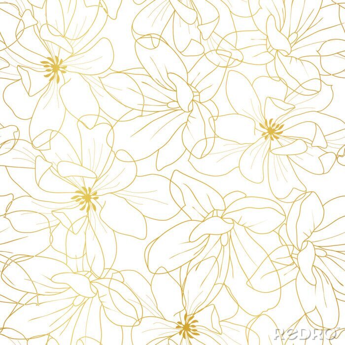 Tapete Golden textured magnolia flowers seamless pattern