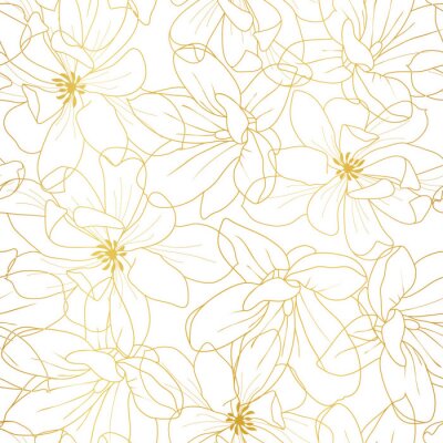 Tapete Golden textured magnolia flowers seamless pattern
