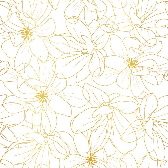 Tapete Golden textured magnolia flowers seamless pattern