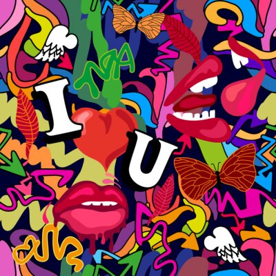 Tapete Graffiti mit Herzlippen und Schriftzug