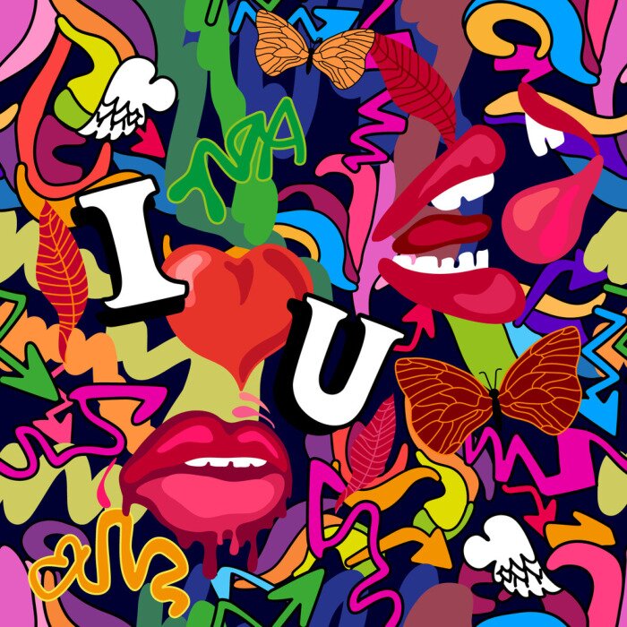 Tapete Graffiti mit Herzlippen und Schriftzug