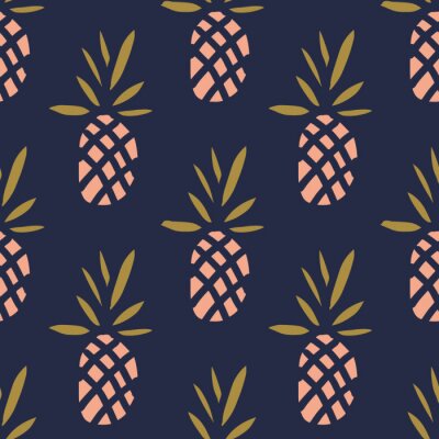 Tapete Grafische Ananas auf marineblauem Hintergrund