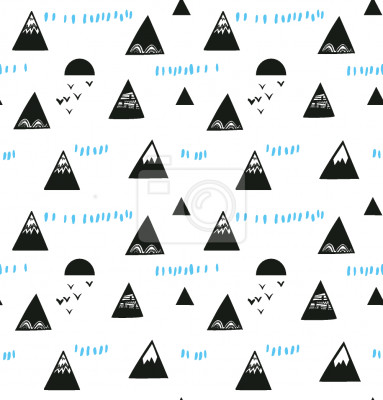 Tapete Grafische Berggipfel über dem Wasser