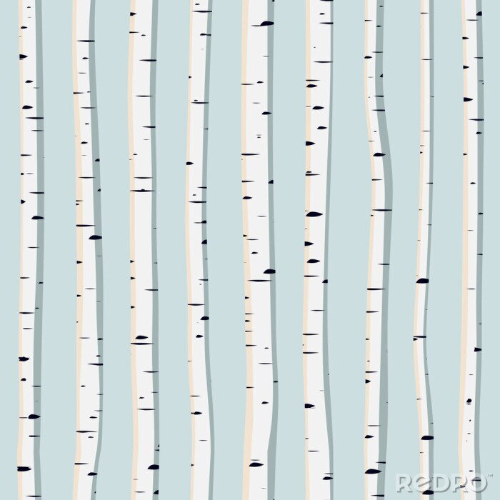 Tapete Grafische Birken auf blauem Hintergrund